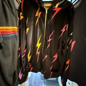 Aviator Nation Black Jacket with Orange and Pink Lightning